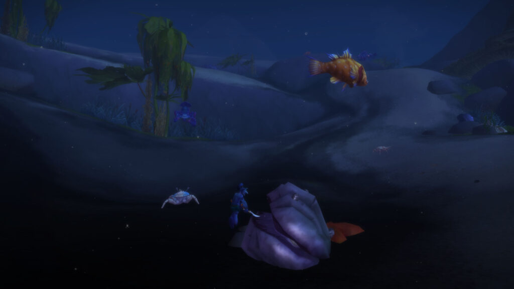 WoW goblin is trying to get a pearl at the bottom of the lake